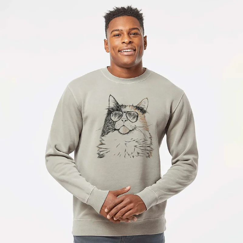 Aviator Greta the Calico Cat - Unisex Pigment Dyed Crew Sweatshirt