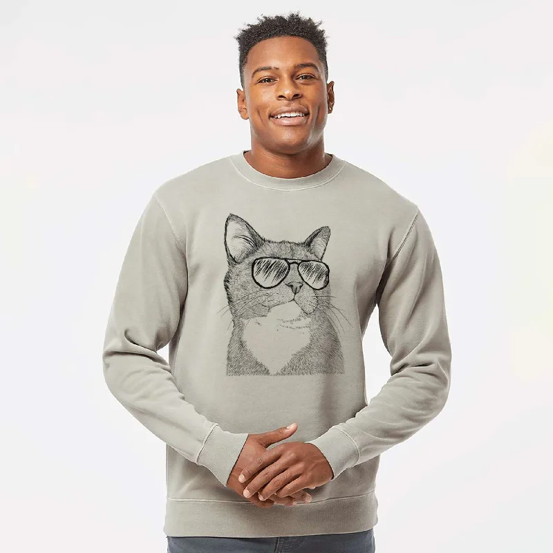 Aviator Gizmo the Grey Cat - Unisex Pigment Dyed Crew Sweatshirt