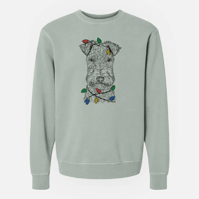 Christmas Lights Frida the Lakeland Terrier - Unisex Pigment Dyed Crew Sweatshirt
