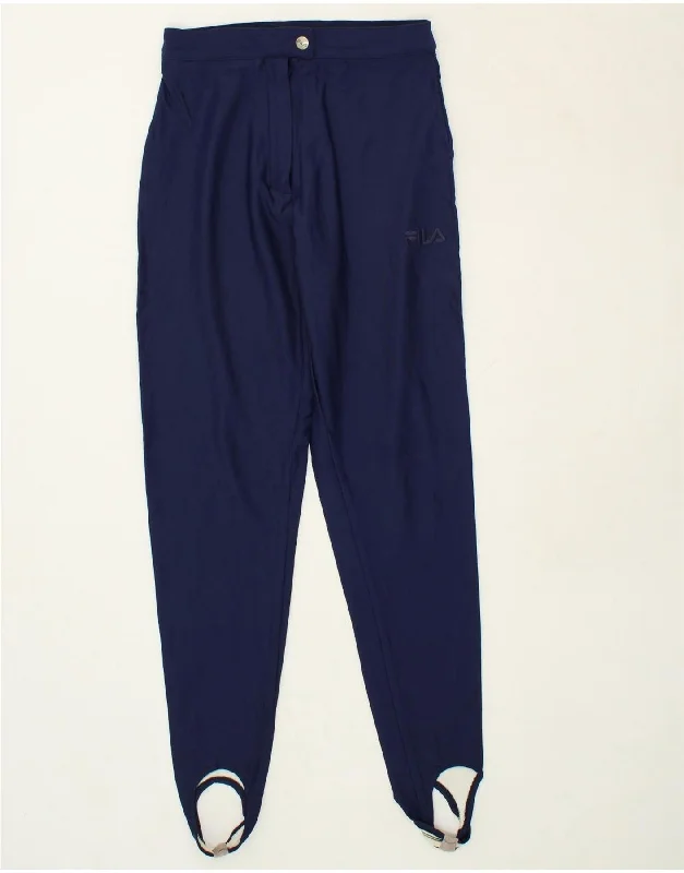 FILA Womens Stirrup Casual Trousers IT 42 Medium W28 L30  Navy Blue Cotton
