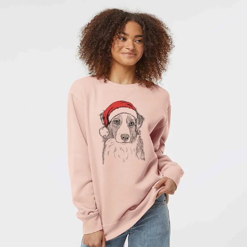 Santa Ginger the Australian Shepherd - Unisex Pigment Dyed Crew Sweatshirt