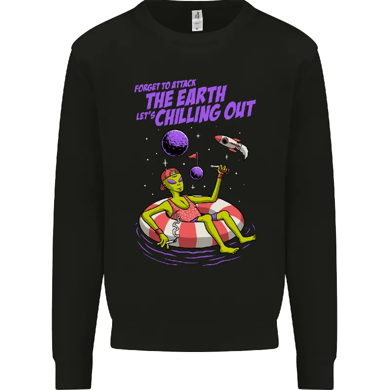 Chilled Out Alien With a Beer and Weed Funny Mens Sweatshirt Jumper