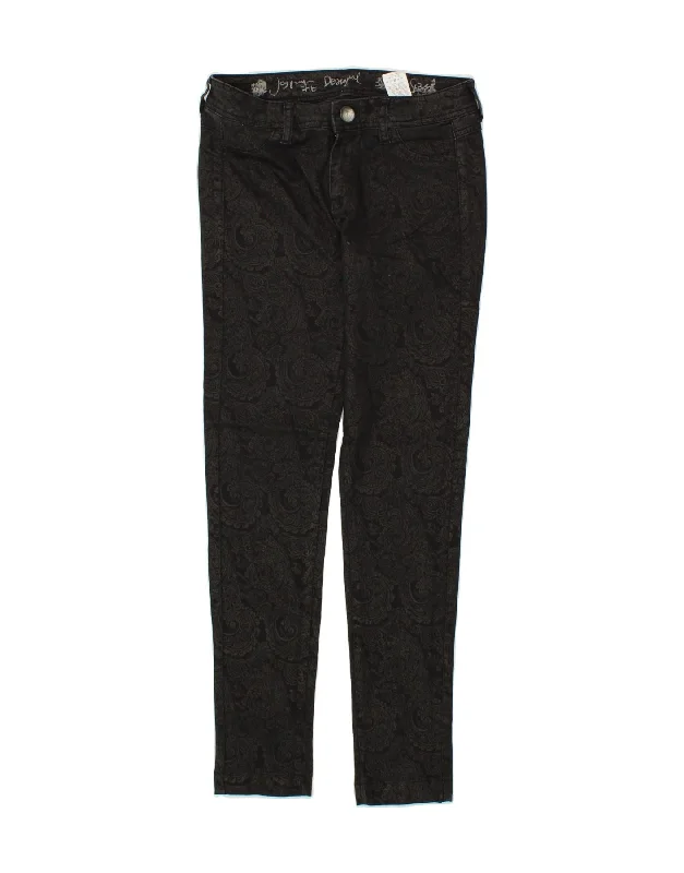 DESIGUAL Womens Skinny Casual Trousers W28 L29  Black Paisley Cotton
