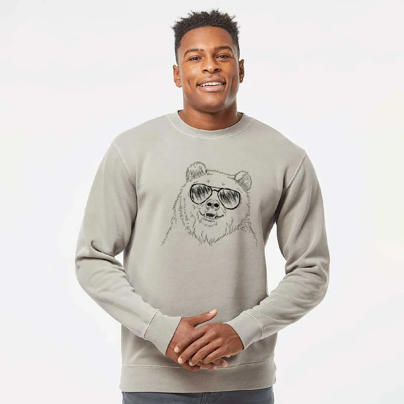 Aviator Grizz the Bear - Unisex Pigment Dyed Crew Sweatshirt