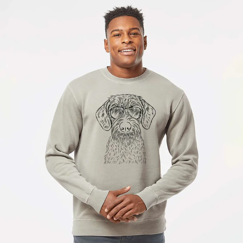 Aviator Gus the German Wirehaired Pointer - Unisex Pigment Dyed Crew Sweatshirt