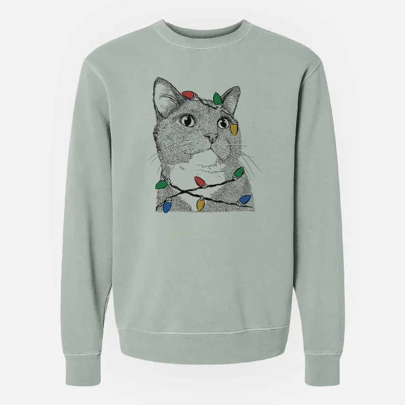 Christmas Lights Gizmo the Grey Cat - Unisex Pigment Dyed Crew Sweatshirt