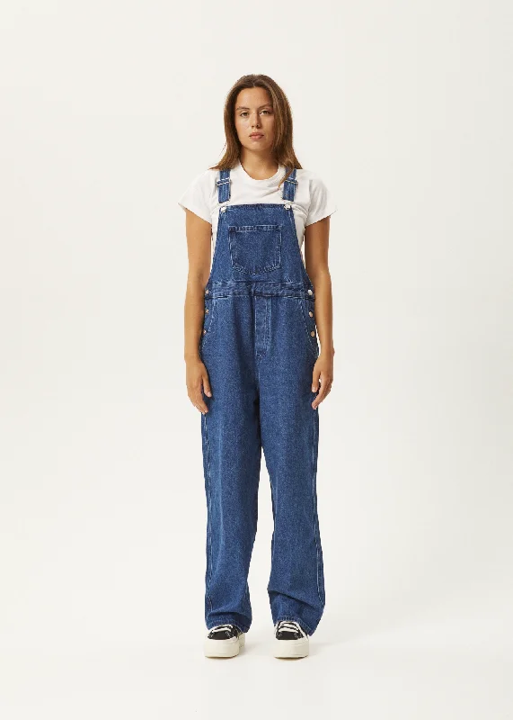 AFENDS Womens Louis - Denim Baggy Overalls - Authentic Blue