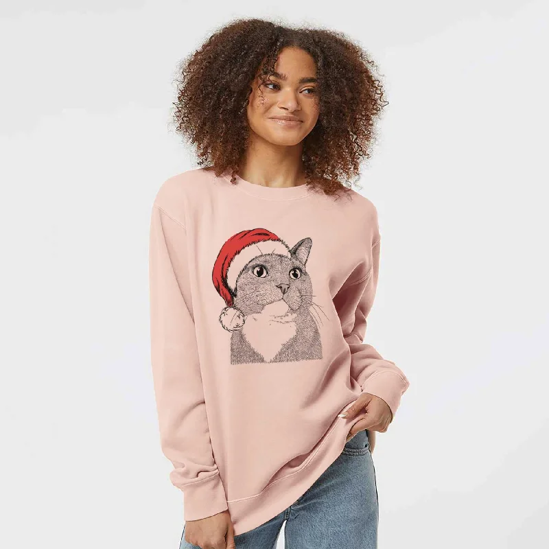 Santa Gizmo the Grey Cat - Unisex Pigment Dyed Crew Sweatshirt