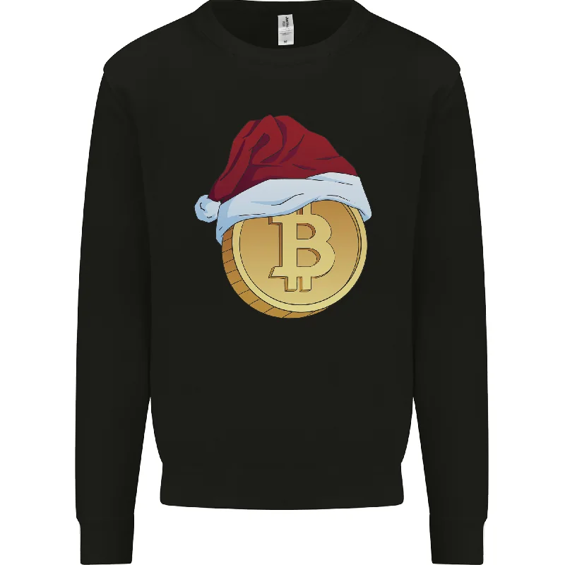 Christmas Bitcoin Wearing a Christmas Hat Crypto Mens Sweatshirt Jumper
