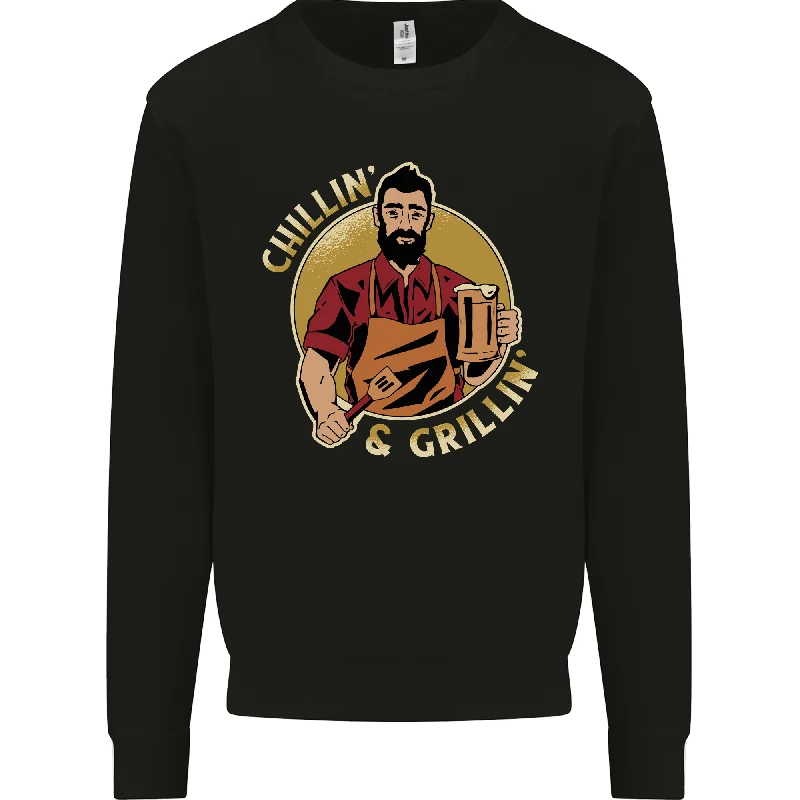 Chillin & Grillin Funny BBQ Beer Camping Mens Sweatshirt Jumper