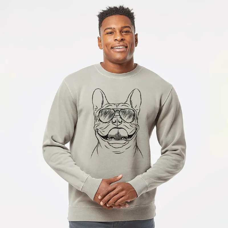 Aviator Gaston the French Bulldog - Unisex Pigment Dyed Crew Sweatshirt