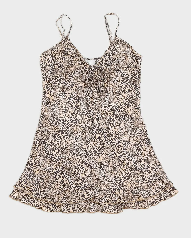 Animal Print Lingerie Silk Slip Dress - S