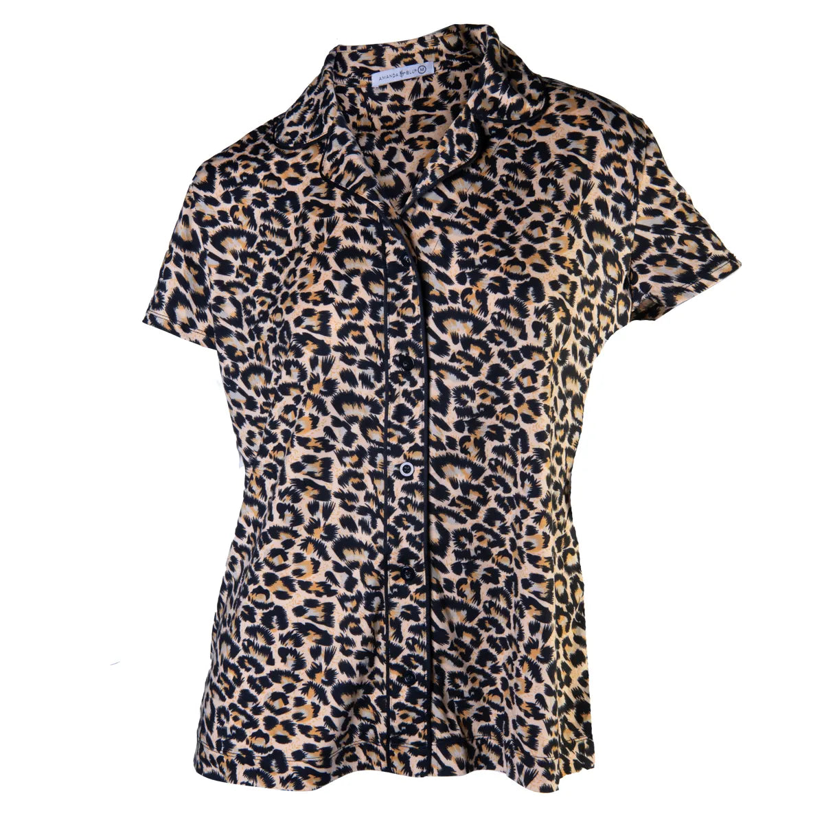 Leopard Print Shorts and Notched Collar Pajama Set