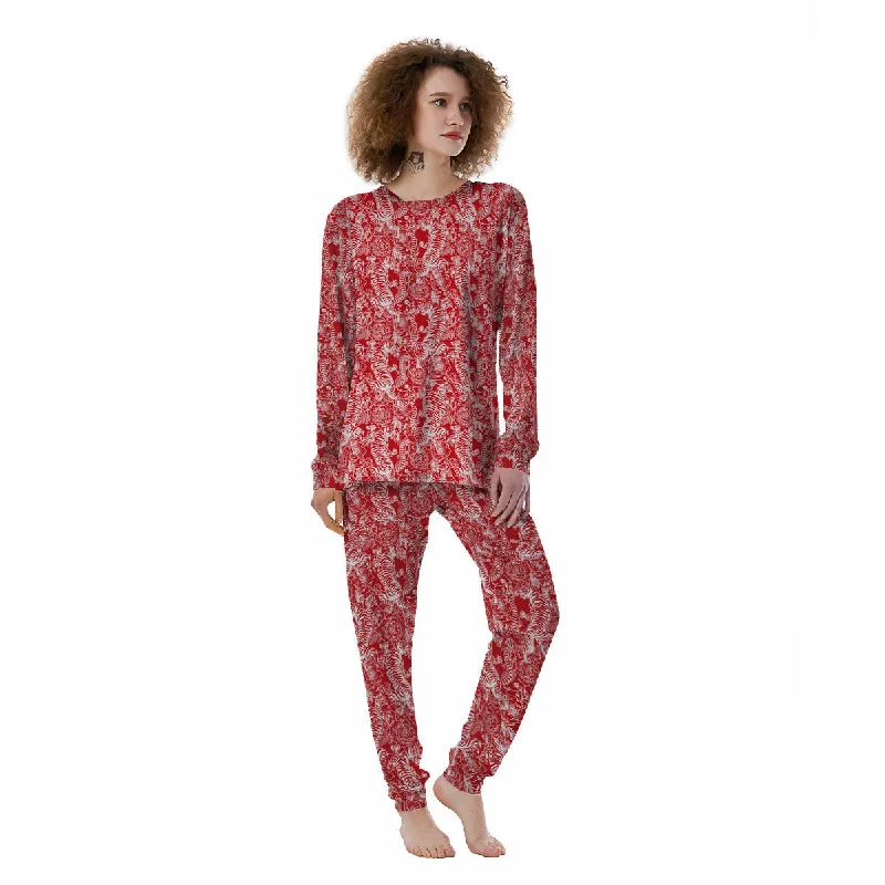 Red And White Chinese Tiger Print Pattern Women's Pajamas