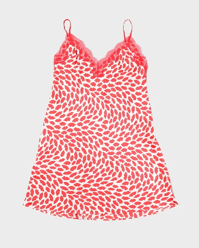 Red and White Patterned Victoria's Secret Slip Dress - XS