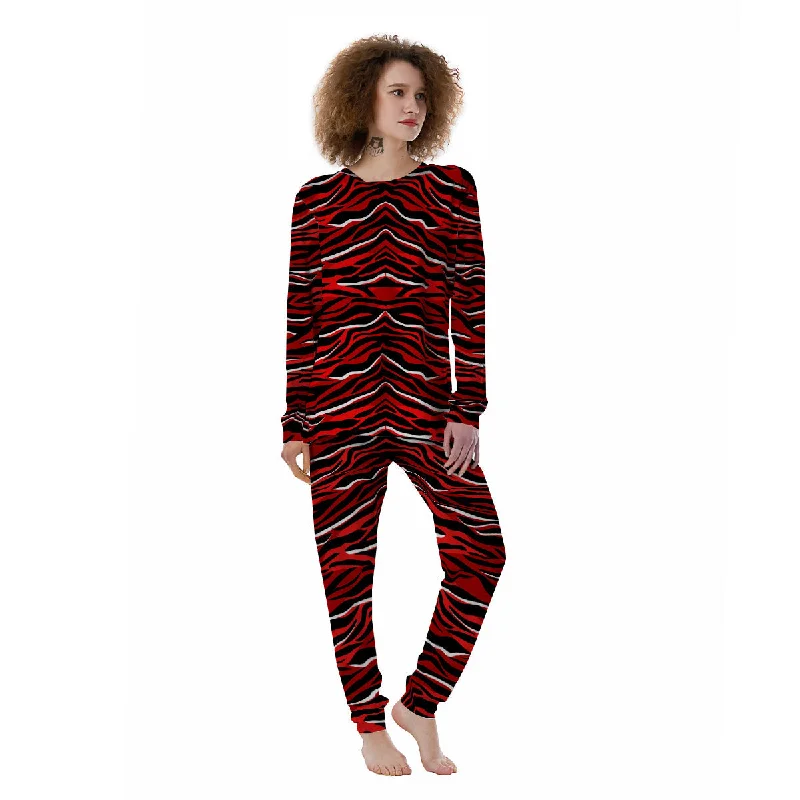 Red Black And White Colored Leopard Print Pattern Women's Pajamas