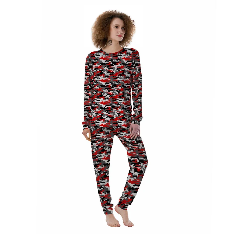 Red Camouflage Texture Military Print Women's Pajamas