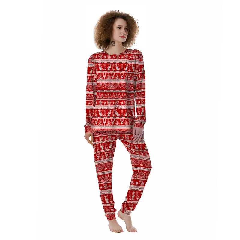 Red Egypt Symbol Print Pattern Women's Pajamas