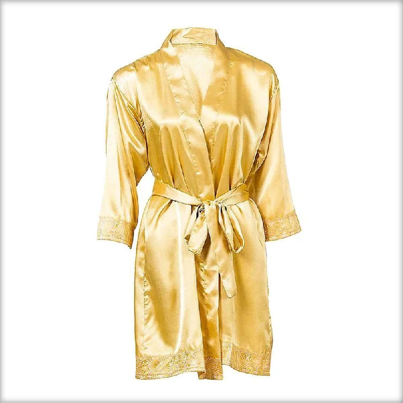 Yellow Satin Embroidered Night Gown