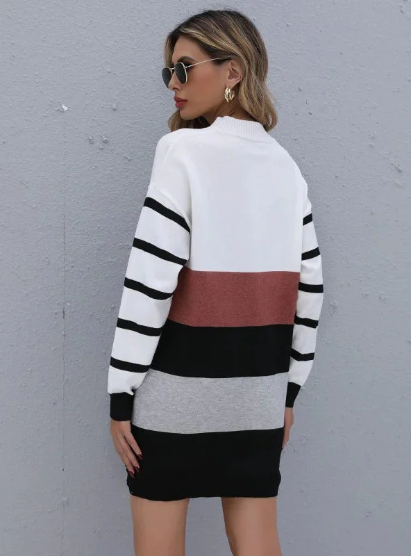 TastyHottie - COLOR MATCHING KNITTED PULLOVER STRIPED CONTRAST SWEATER