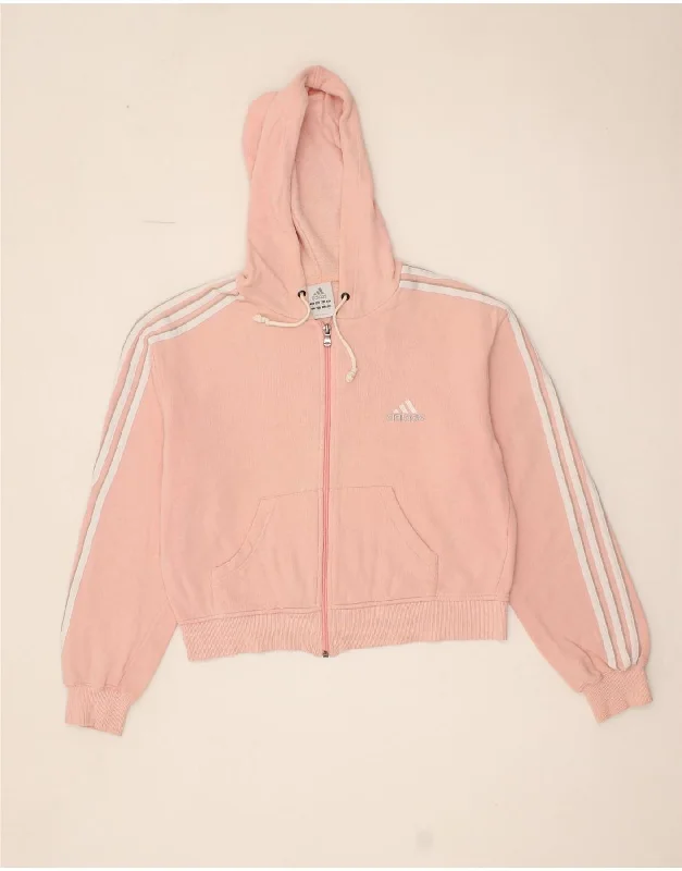 ADIDAS Womens Crop Zip Hoodie Sweater UK 14 Medium Pink Cotton