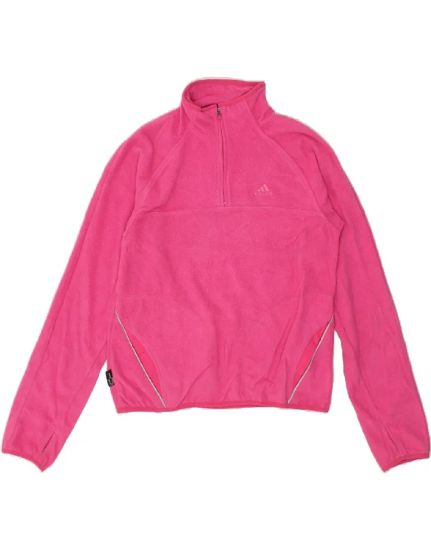 ADIDAS Womens Zip Neck Fleece Jumper UK 14 Large Pink Polyester