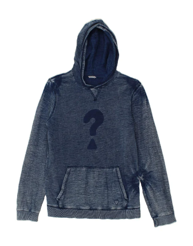 GUESS Womens Graphic Hoodie Jumper UK 16 Large Navy Blue Cotton