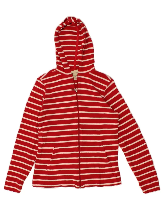 L.L.BEAN Womens Zip Hoodie Sweater UK 6 XS Red Striped Cotton