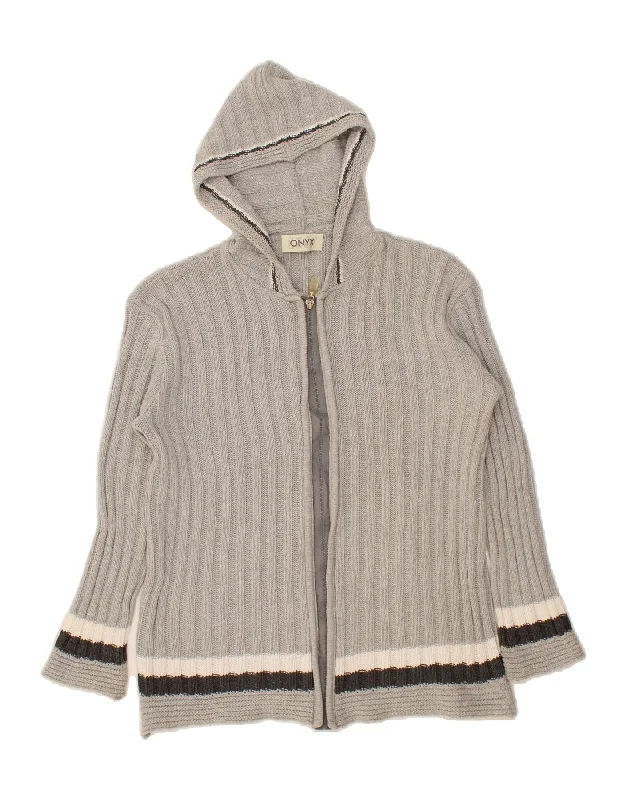 ONYX Womens Hooded Cardigan Sweater UK 16 Large Grey Striped