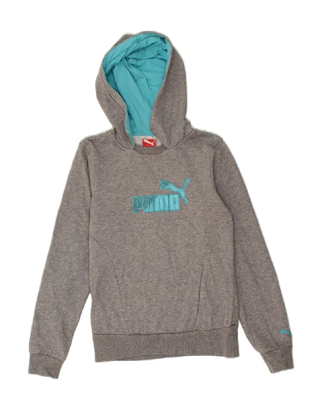 PUMA Womens Graphic Hoodie Jumper UK 10 Small Grey Cotton