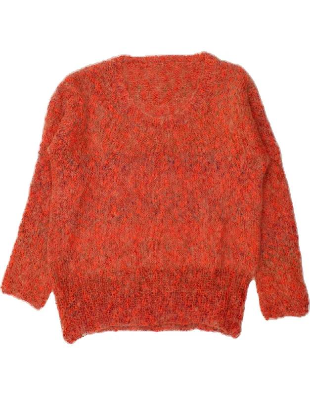 VINTAGE Womens Boat Neck Jumper Sweater UK 16 Large Orange Flecked