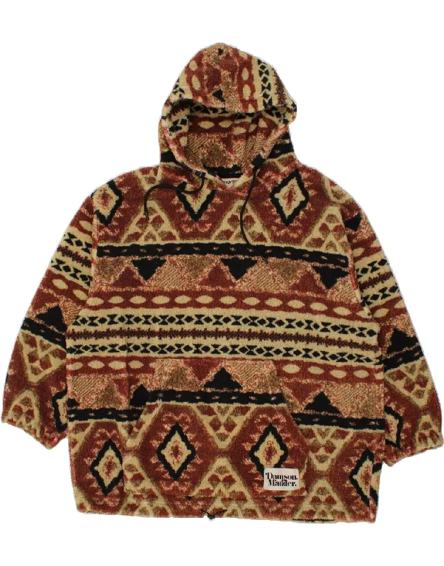 VINTAGE Womens Oversized Hooded Fleece Jumper UK 10 Small  Brown Fair Isle