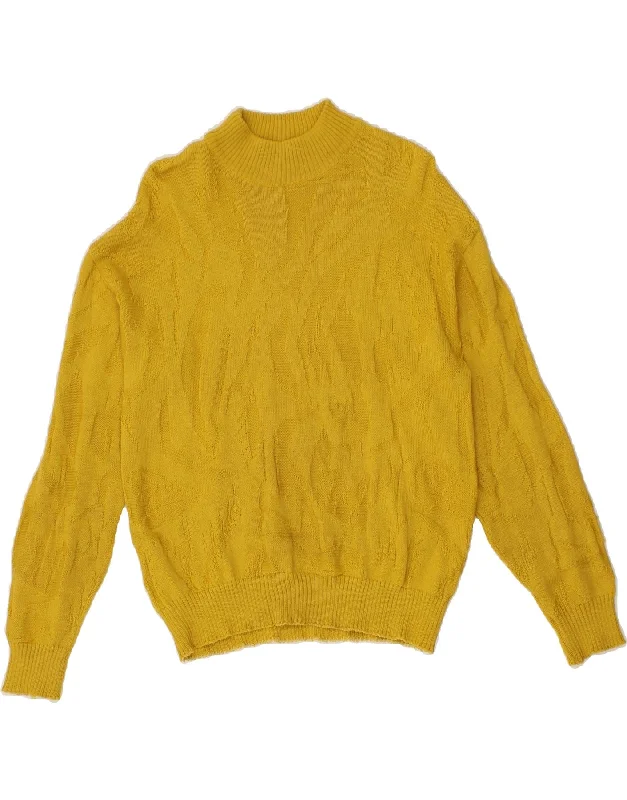 VINTAGE Womens Turtle Neck Jumper Sweater UK 16 Large Yellow Polyacrylic