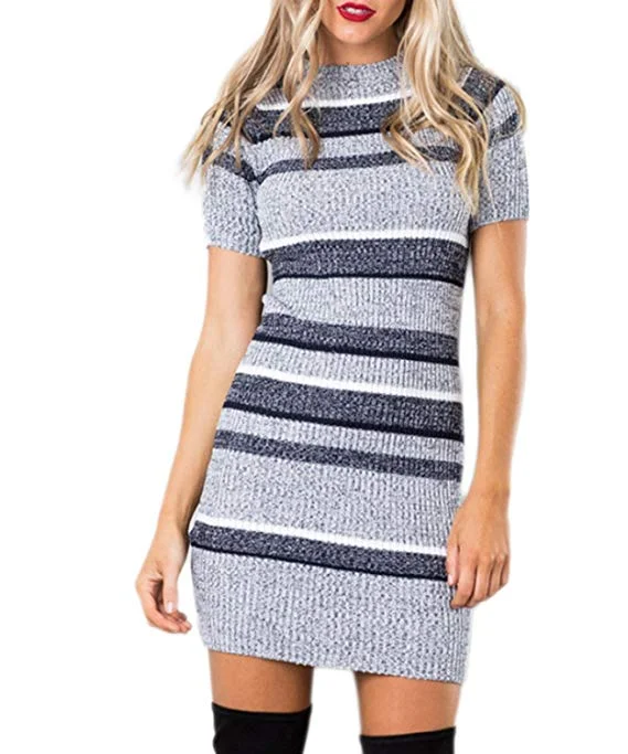 TastyHottie - Womens Knitted Sweater Dress Short Sleeve Pullover Mini Jersey Dress