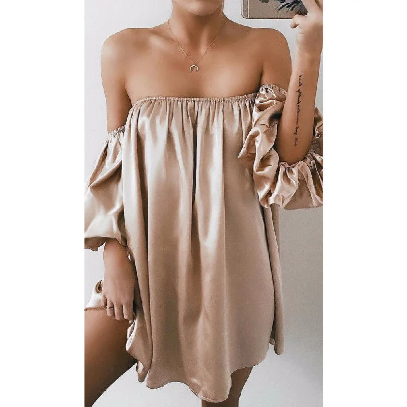 Summer Dress Women Sexy Strapless Off Shoulder Loose Casual Elegant Evening Party Holiday Mini Dress Sundress Fashion Clothing