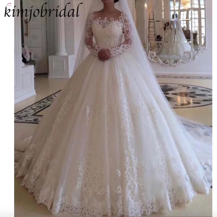 lace appliqué wedding dresses for bride 2020 boho long sleeve elegant princess wedding ball gown