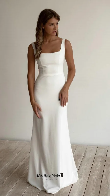 Square Neckline Informal Wedding Dress