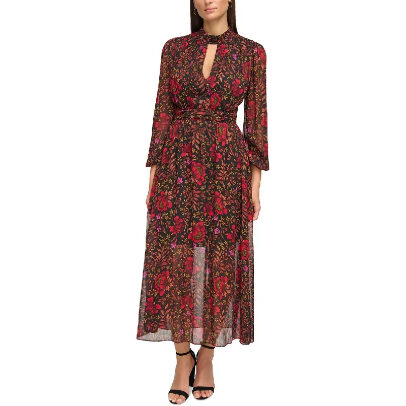 Womens Floral Print Midi Dress