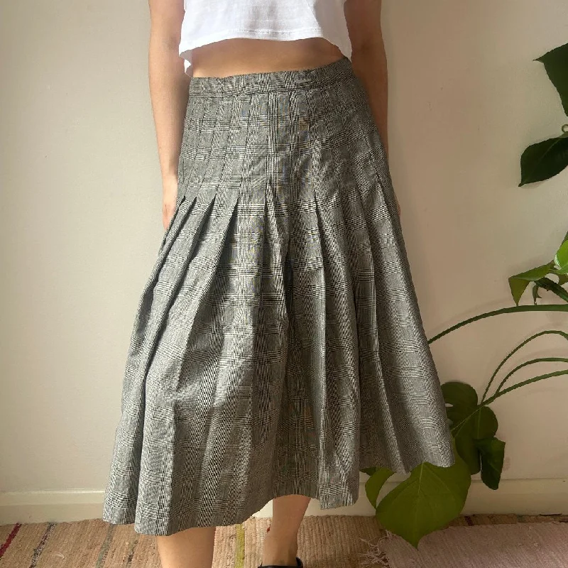 Unbranded Checked Pleated Skirt - 28W UK 8 Grey Cotton Blend