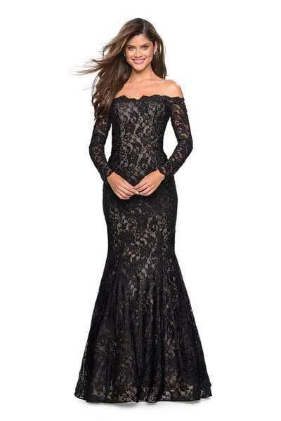 La Femme - 26393 Long Sleeve Off Shoulder Lace Trumpet Gown