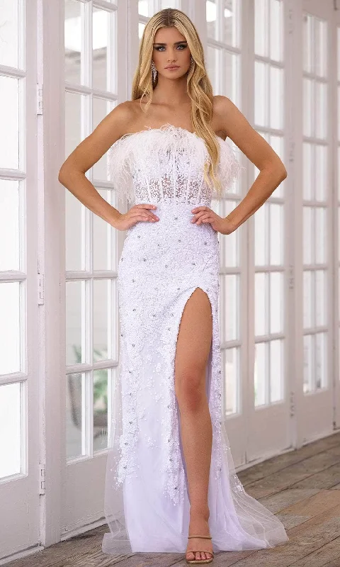 Ava Presley 39231 - Feather Detailed Strapless Prom Dress