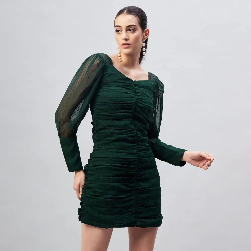 Carlton London Women's Georgette A-Line Above The Knee Dress (Green)