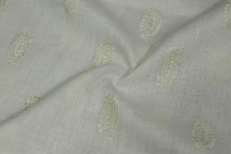 Off White Motifs Embroidered Linen Fabric