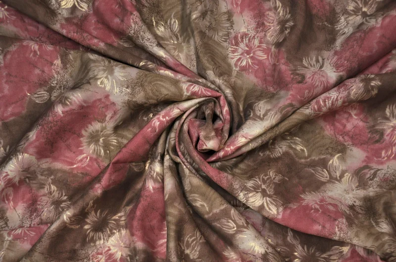 Pink & Brown Abstract Cotton Muslin Fabric