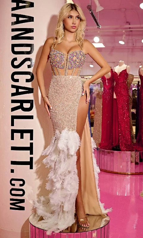 Portia and Scarlett PS24881C - Feathered Sleeveless Prom Dress