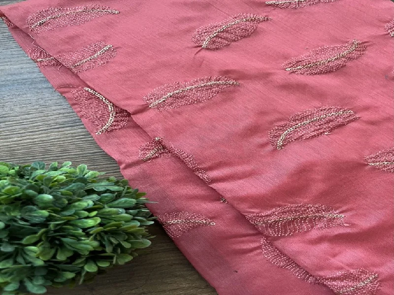 Rose Pink Morifs Embroidered Chanderi Fabric