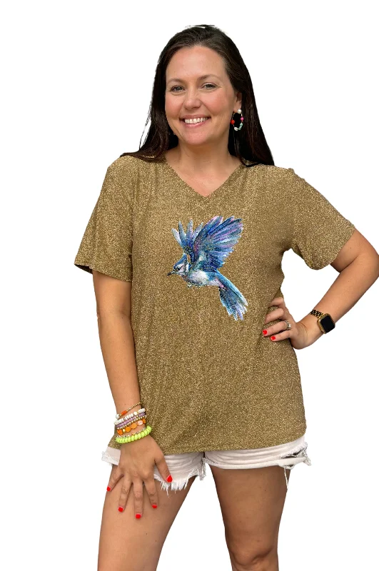 School Spirit Gold Sparkle Signature BLUEJAY Mascot Tee blue (PRE-ORDER)