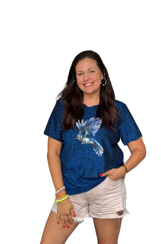 School Spirit Blue Sparkle Signature BLUE JAY Mascot Tee