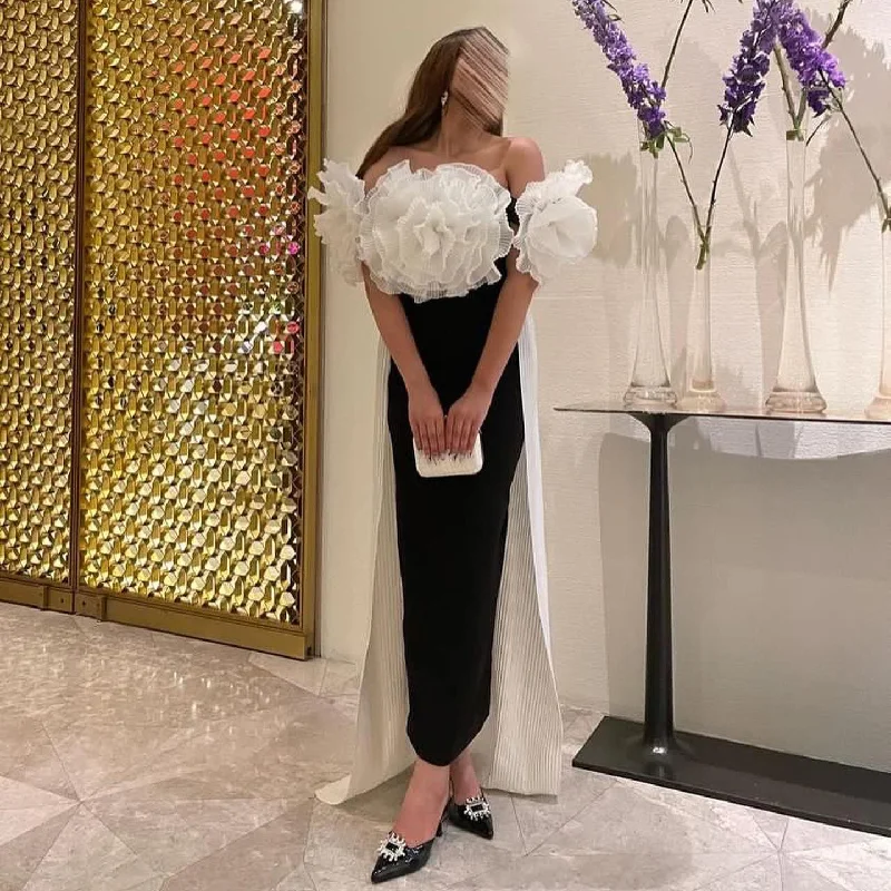 Elegant Black and White 3D Flowers Mermaid Dress with Cape SF018