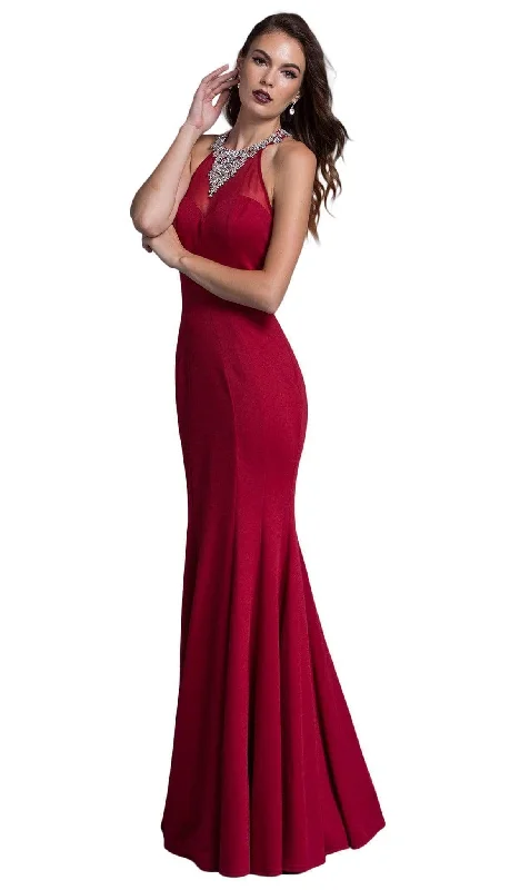 Trevi Collection - Embellished Illusion Halter Prom Fitted Dress